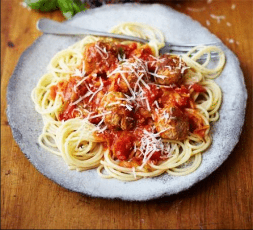 Spaghetti & meatballs with hidden veg sauce